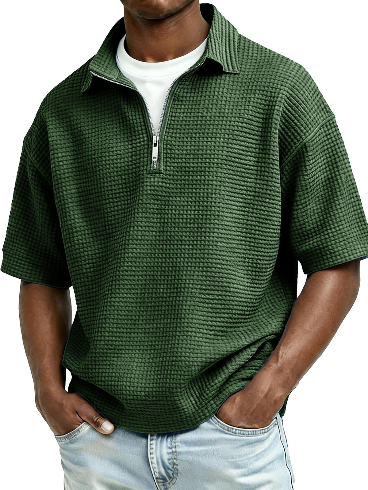 Men's Fashion Casual Waffle Gown Short-Sleeve Polo Shirt