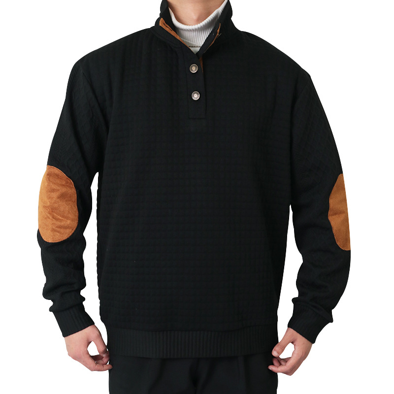 🔥Men's Outdoor Casual Stand Button Long Sleeve Waffle Golf Sweater