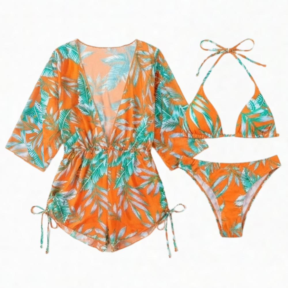 Lunavera™ – Tropická 3-dílná plavková souprava s kimono kabátem