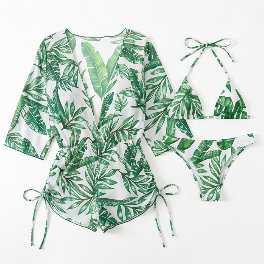 Lunavera™ – Tropická 3-dílná plavková souprava s kimono kabátem