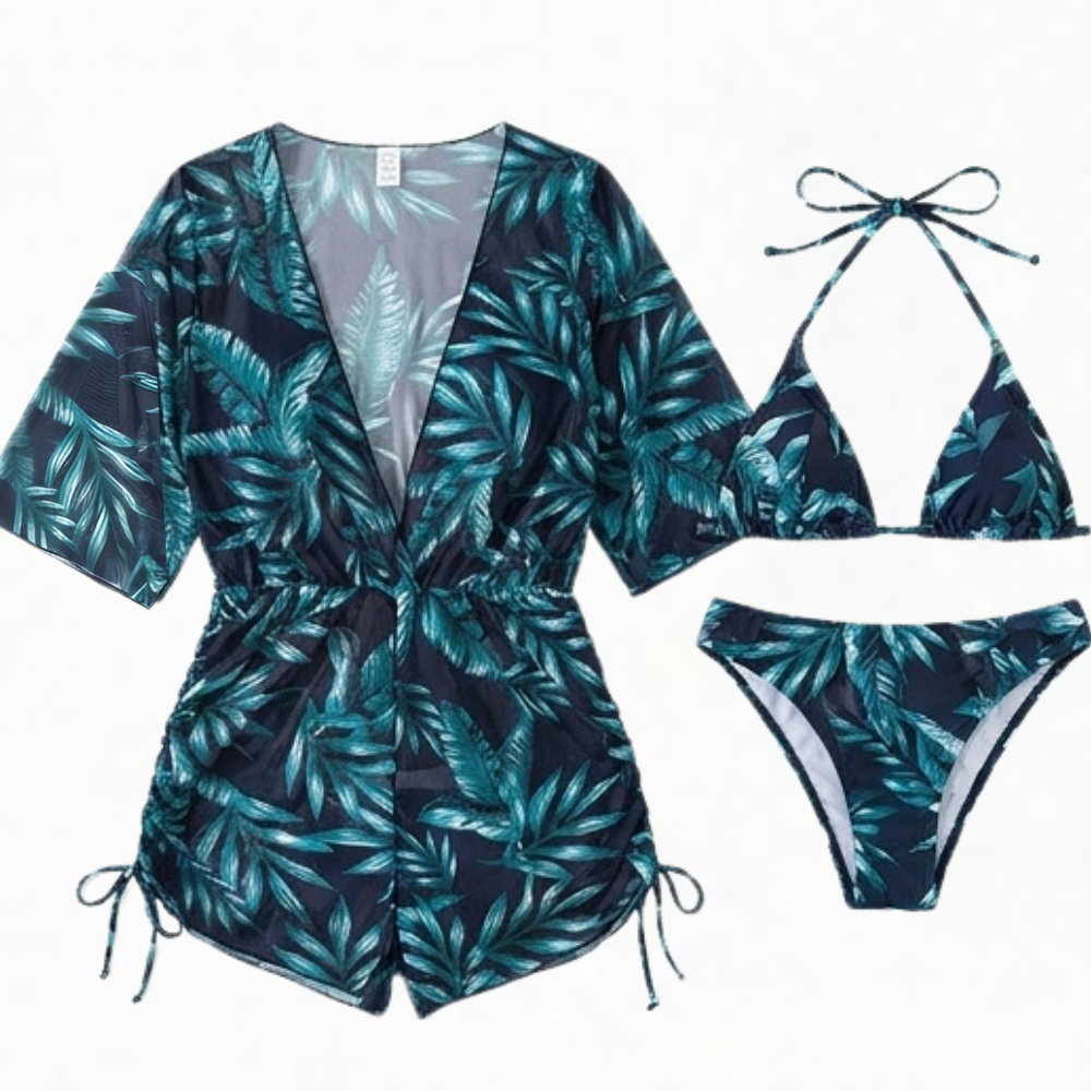 Lunavera™ – Tropická 3-dílná plavková souprava s kimono kabátem