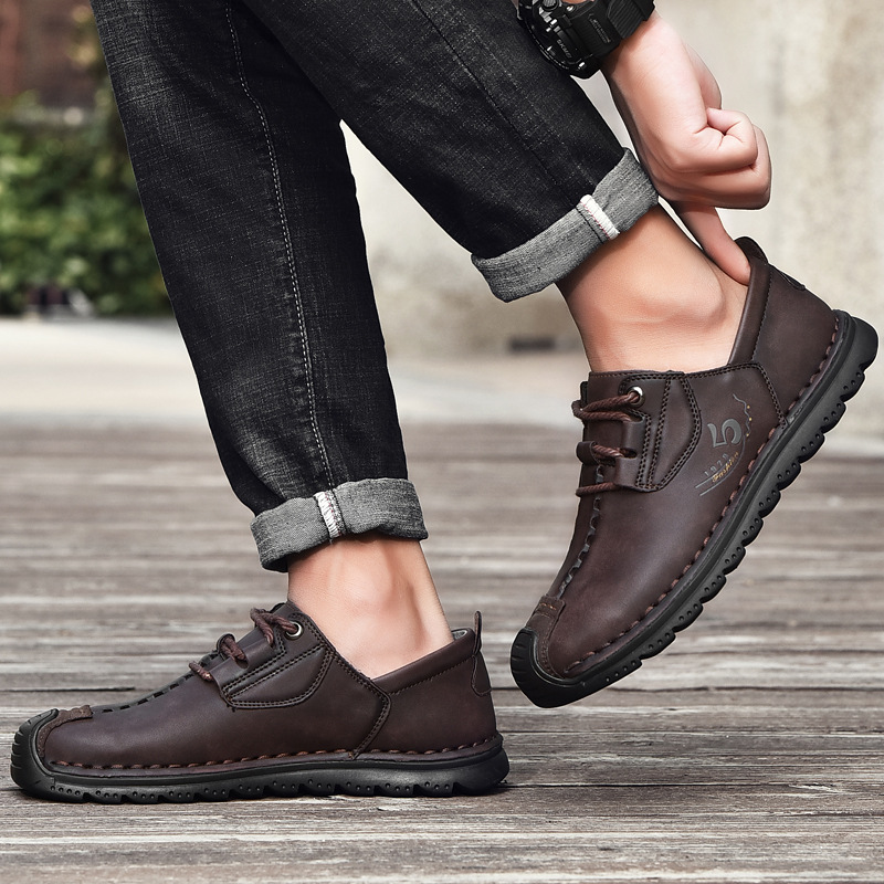 ⏰ Last day! 60% off 🔥 Men's handmade genuine leather lace-up casual shoes with non-slip, wear-resistant, and soft soles.