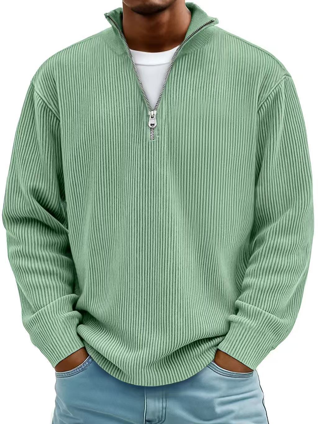 Men's Simple Casual Ribbed Stand-Collar Zip Long-Sleeve Tee