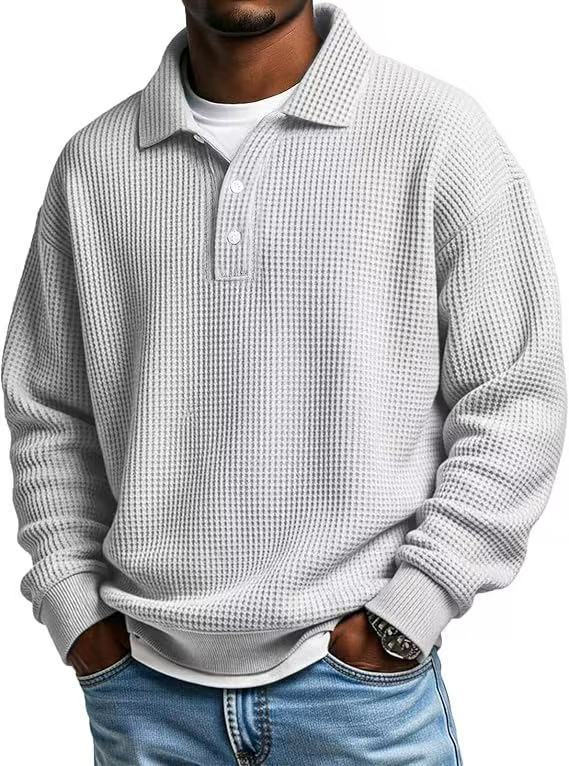 2025 Men's Long-Sleeve Polo Shirt - Retro Casual Waffle Knit