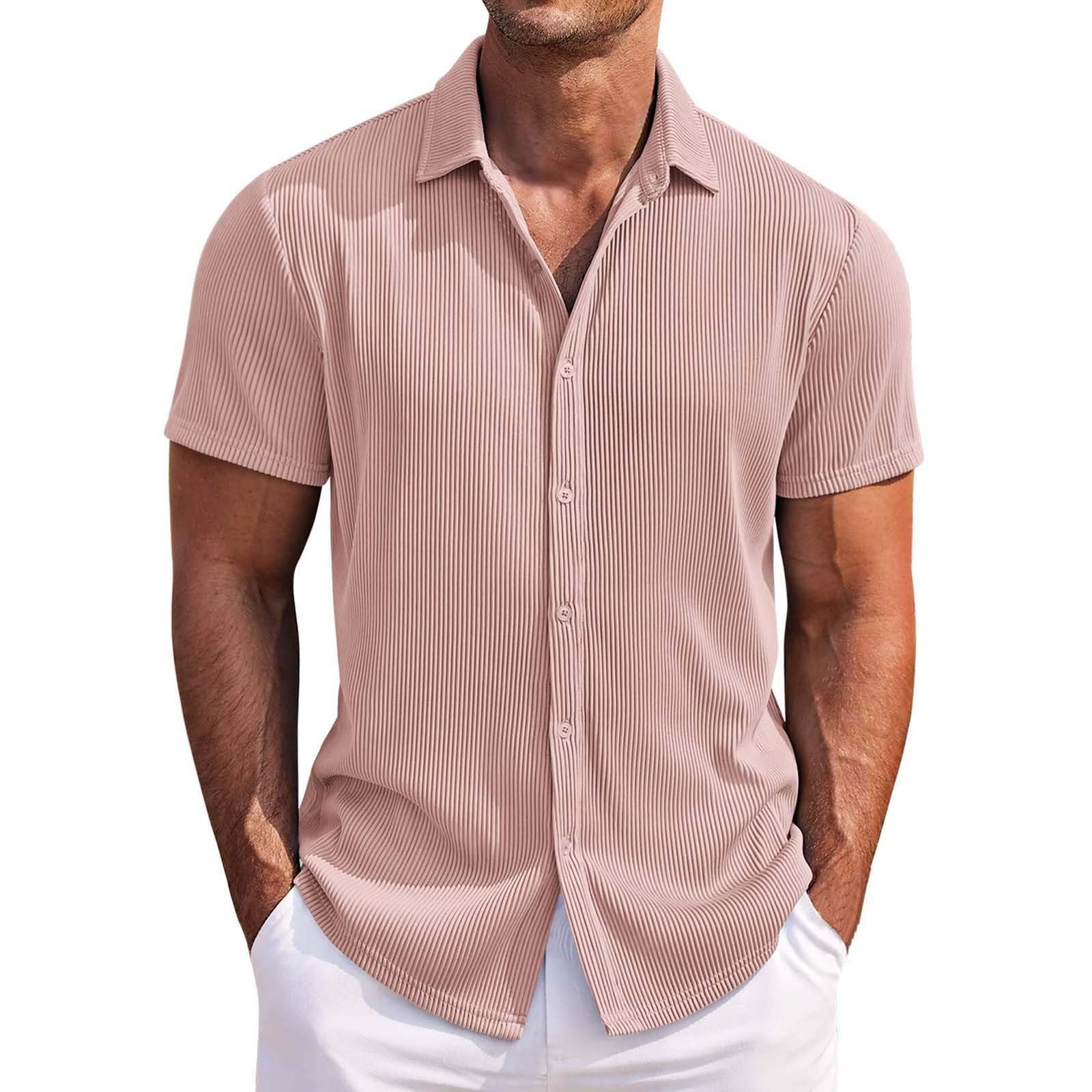 Men's Cotton Striped Jacquard Casual Loose Short Sleeve Shirt