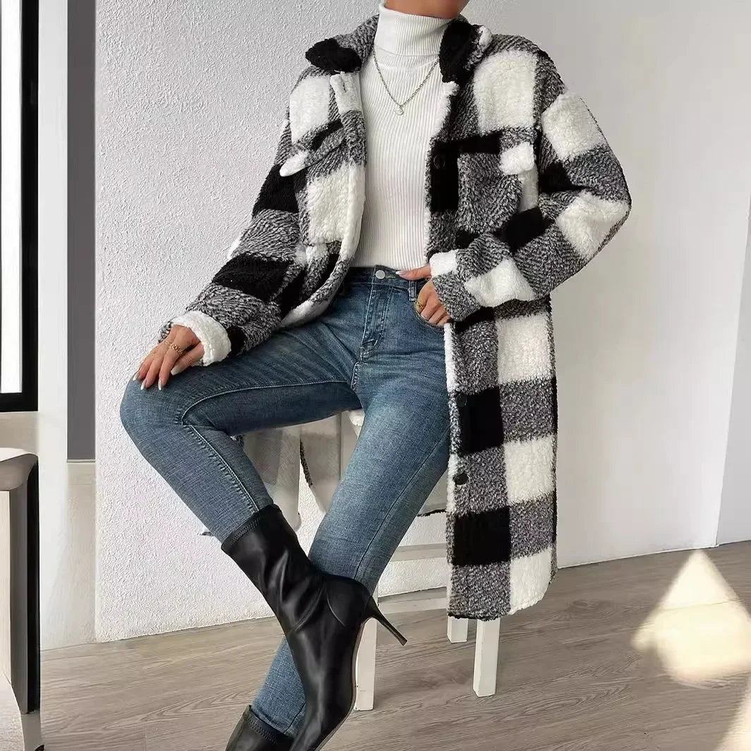 Dlouhý kostkovaný kabát Harrington