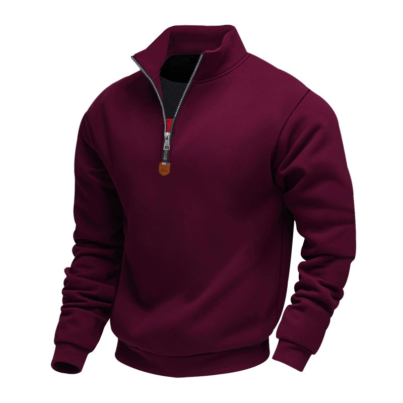 Men's solid color stand collar long sleeve half zip sports casual sweatshirt
