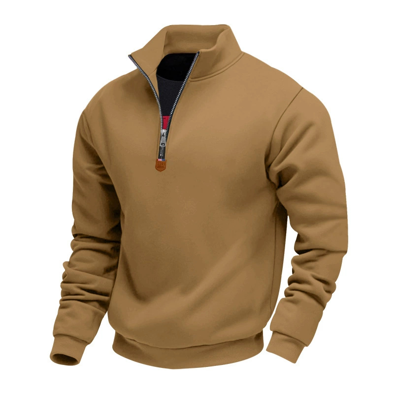 Men's solid color stand collar long sleeve half zip sports casual sweatshirt