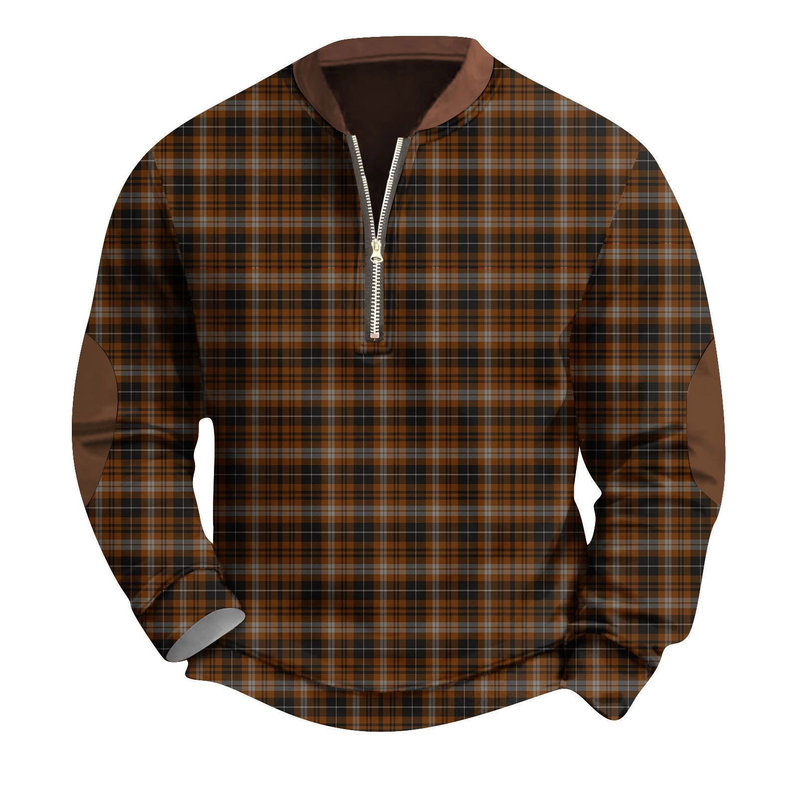 Men's Vintage Country Western Cashmere Wool Print Zipper Stand Collar Casual Sweatshirt