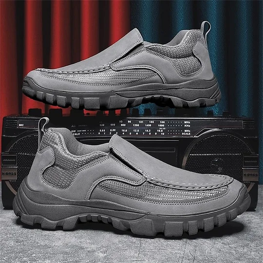 Men's Orthopedic Genuine Leather Shoes for Diabetics, Arch Support Hiking Shoes for Plantar Fasciitis