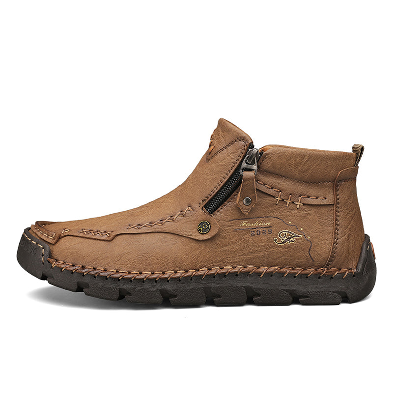(⏰Last Day 70% OFF🔥)Men's Top-Quality Motorcycle Boots Hand-Stitched Genuine Leather Boots-Wide Toe, Waterproof， Anti-Slip， Anti-Sprain，Suitable for Work, Driving, Hiking
