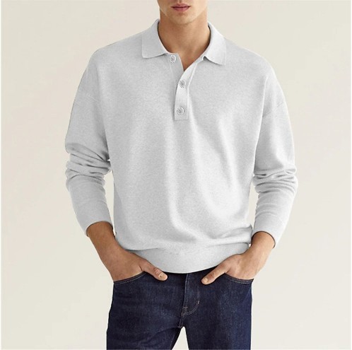Men's Thin Lapel Button Sweater Casual Solid Color Bottoming Sweater