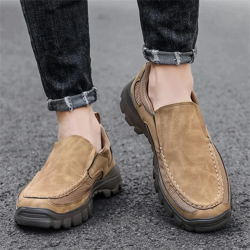 Men's Orthopedic Genuine Leather Shoes for Diabetics, Arch Support Hiking Shoes for Plantar Fasciitis