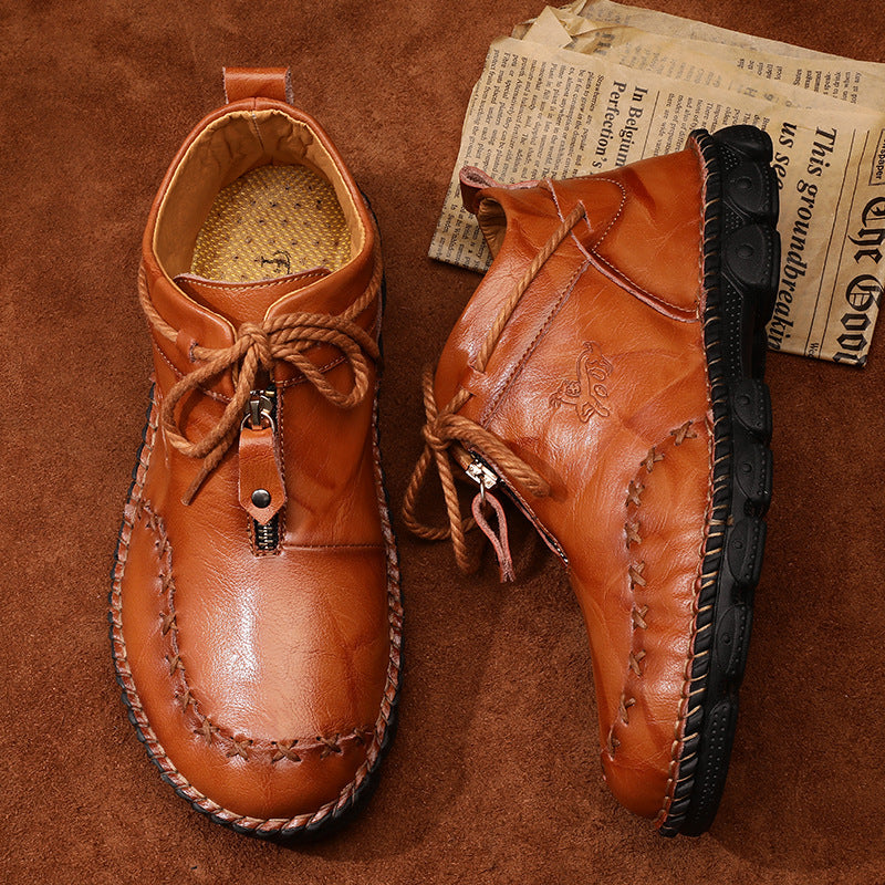 Men's British high top round toe zipper handmade shoes