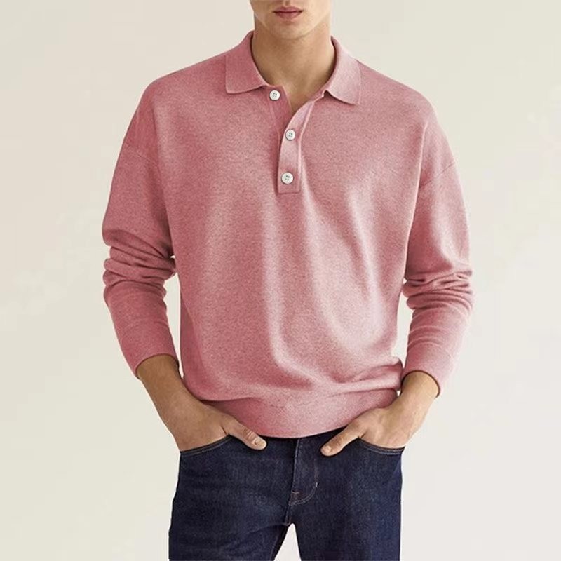Men's Thin Lapel Button Sweater Casual Solid Color Bottoming Sweater