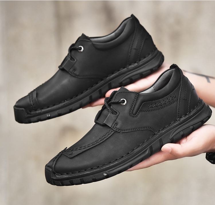 (⏰Last Day 70% OFF🔥)Men's Top-Quality Motorcycle Boots Hand-Stitched Genuine Leather Boots-Wide Toe, Waterproof， Anti-Slip， Anti-Sprain，Suitable for Work, Driving, Hiking