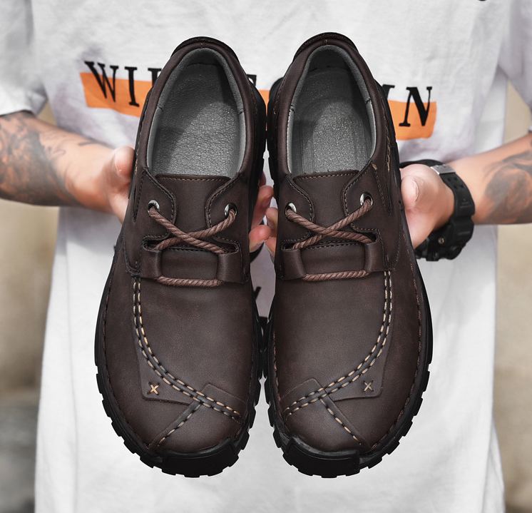 (⏰Last Day 70% OFF🔥)Men's Top-Quality Motorcycle Boots Hand-Stitched Genuine Leather Boots-Wide Toe, Waterproof， Anti-Slip， Anti-Sprain，Suitable for Work, Driving, Hiking