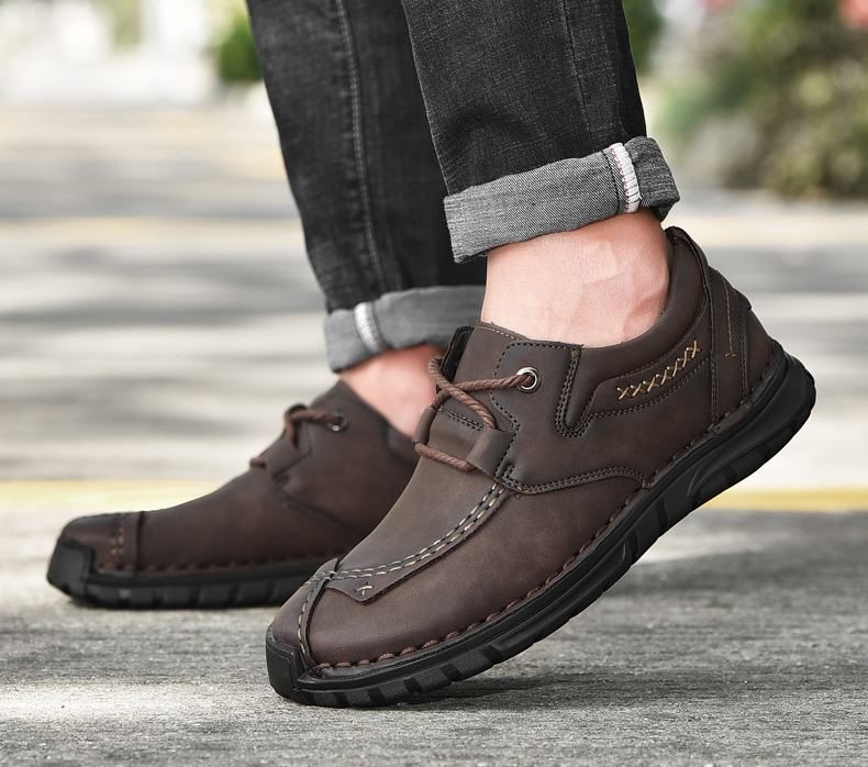 (⏰Last Day 70% OFF🔥)Men's Top-Quality Motorcycle Boots Hand-Stitched Genuine Leather Boots-Wide Toe, Waterproof， Anti-Slip， Anti-Sprain，Suitable for Work, Driving, Hiking