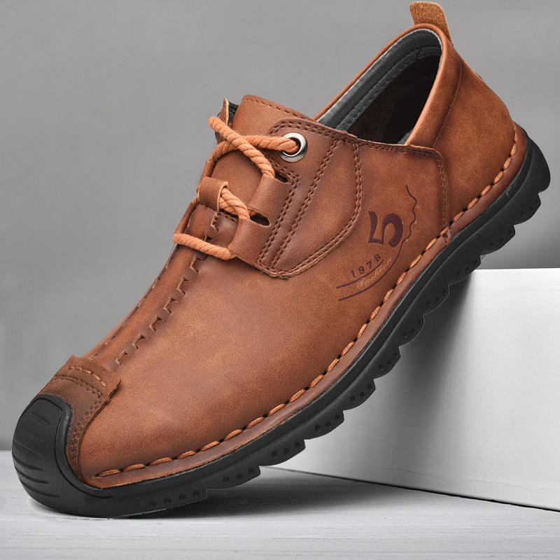 ⏰ Last day! 60% off 🔥 Men's handmade genuine leather lace-up casual shoes with non-slip, wear-resistant, and soft soles.