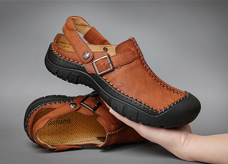 ⏰ Sale 60% off - 2025 New Men's Orthopedic Comfortable Casual Genuine Leather Slippers, Hand-stitched