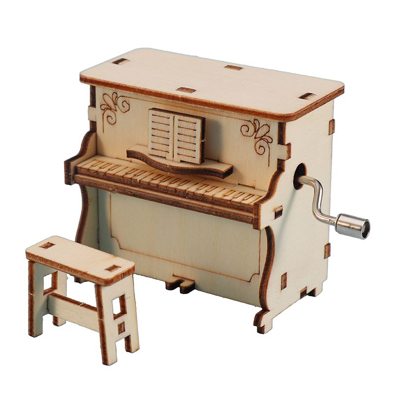 Hand-cranked Piano Music Box DIY Making - 3D Wooden Puzzle Kit by makenfun