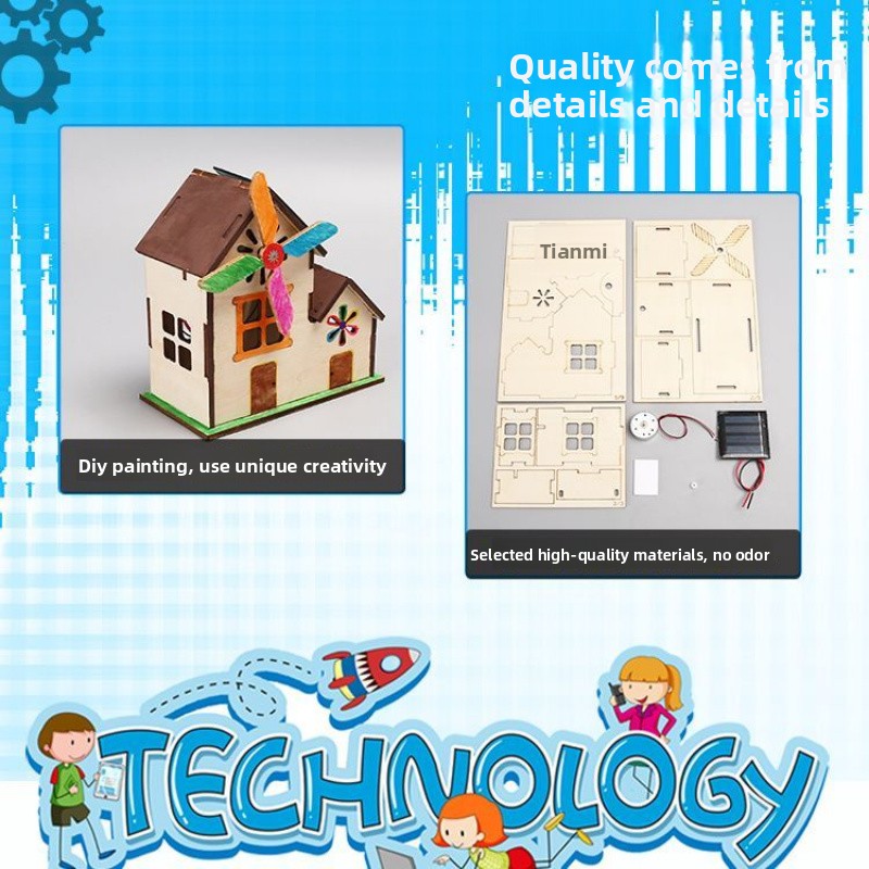 Solar Energy Saving Cabin - 3D Wooden Puzzle Kit by makenfun