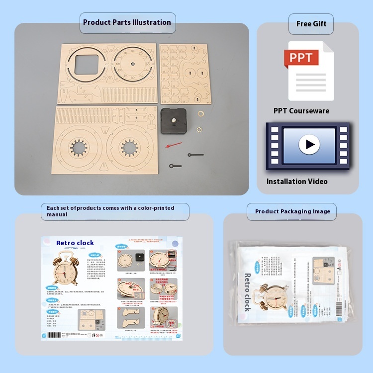DIY Retro Clock - 3D Wooden Puzzle Kit by makenfun