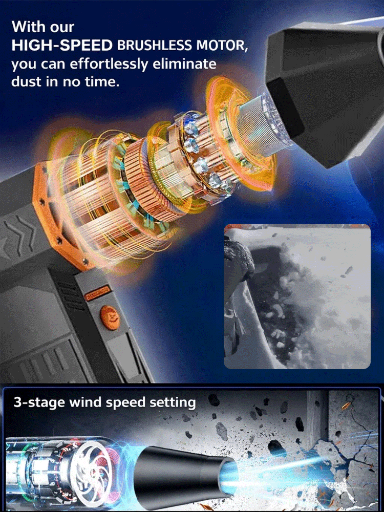 Handheld brushless 130,000 RPM turbo blower with suction and blowing functions