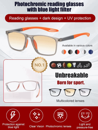 Sports-style 2-in-1 UV-protective photochromic reading glasses🤯sunglasses + Sports glasses! 