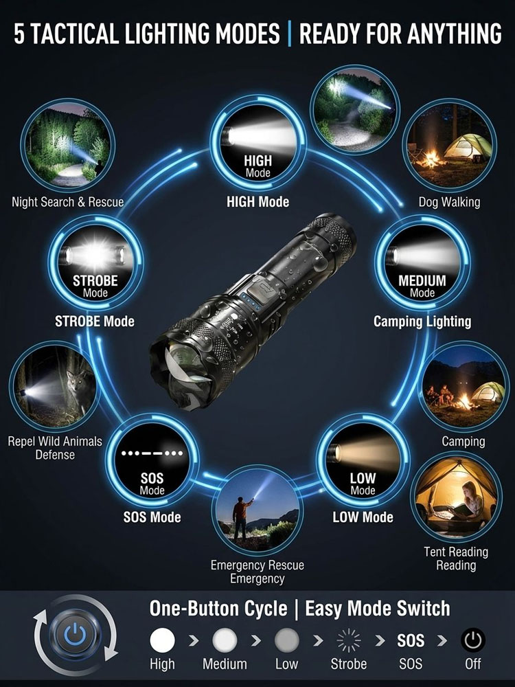 [Aurora Cannon] Zoomable Spotlight Flashlight with Mobile Charging Capability