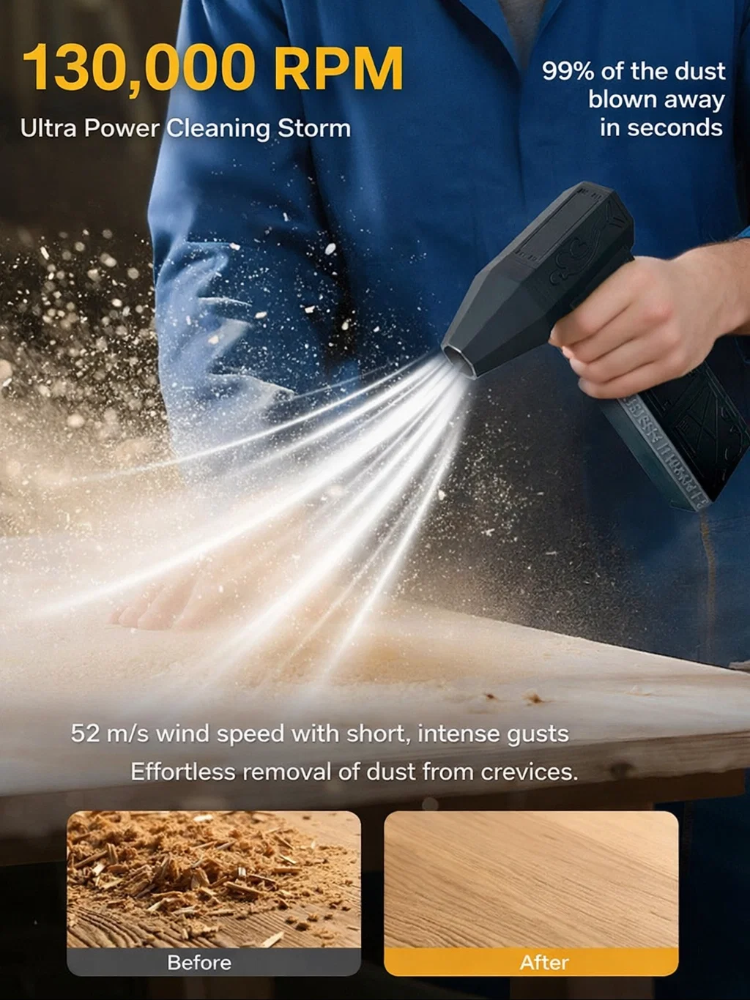 Handheld brushless 130,000 RPM turbo blower with suction and blowing functions