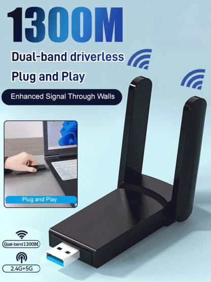  【Super Speedy】1300M Dual-Band Plug-and-Play Wireless Network Card