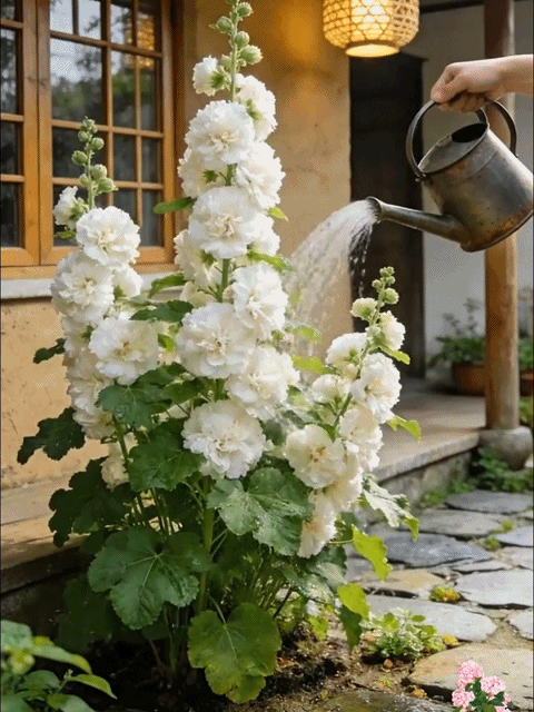 Seeds of multicolored hollyhock flowers