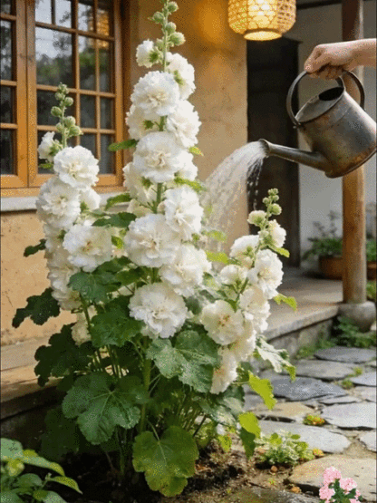 Seeds of multicolored hollyhock flowers