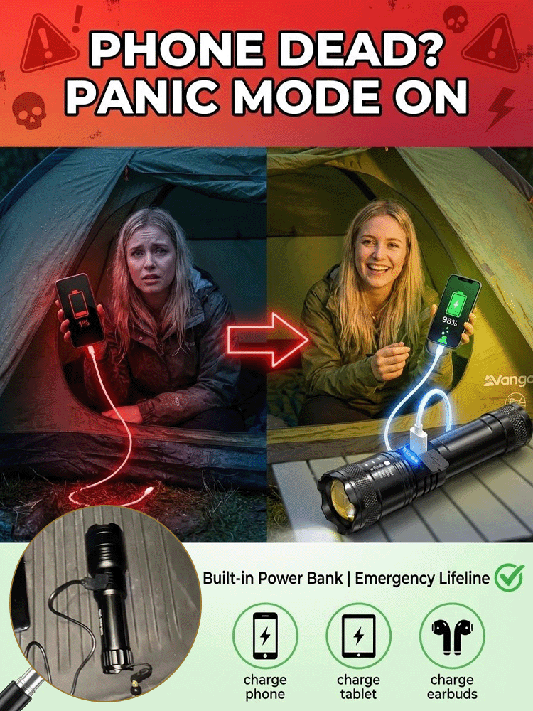 [Aurora Cannon] Zoomable Spotlight Flashlight with Mobile Charging Capability