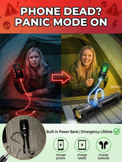[Aurora Cannon] Zoomable Spotlight Flashlight with Mobile Charging Capability