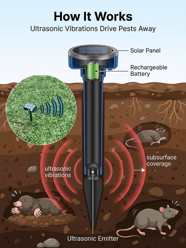 【Completely Eliminate Pests】Solar Powered Garden Rodent Repeller