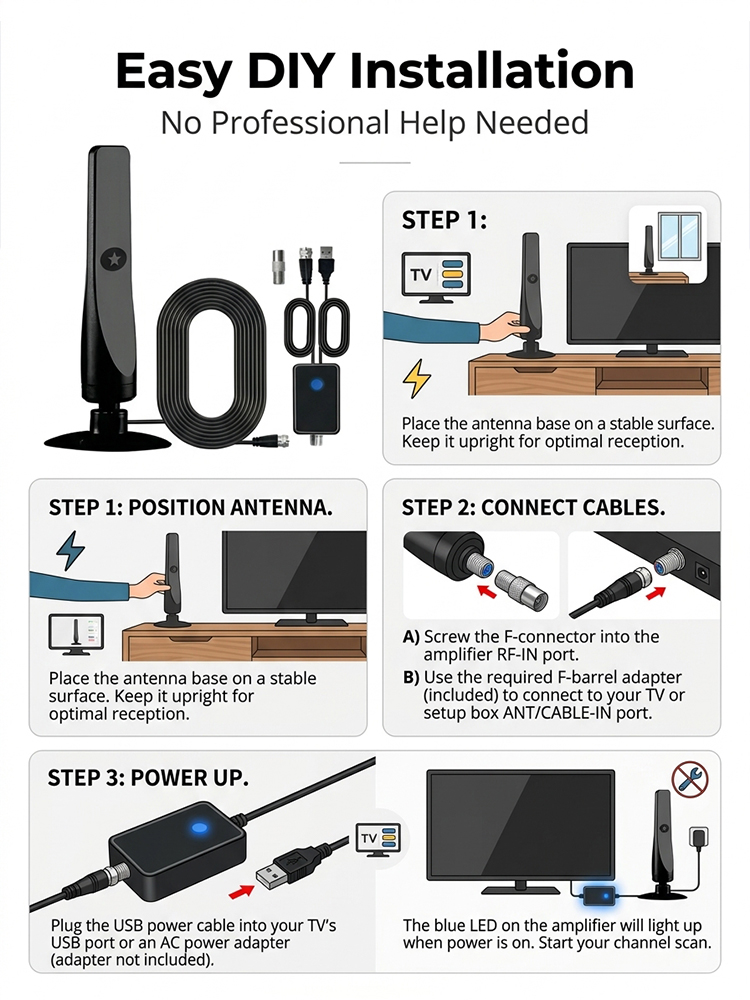 2026 High Gain Standing Suction Cup Digital TV Antenna