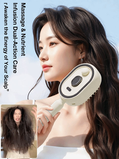 No-rinse hairbrush with essential oil for red glow