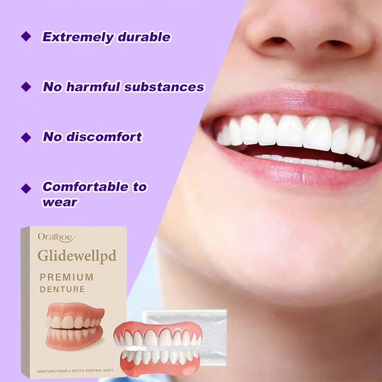 No glue required, installs in 1 second. Perfect Smile Dentures