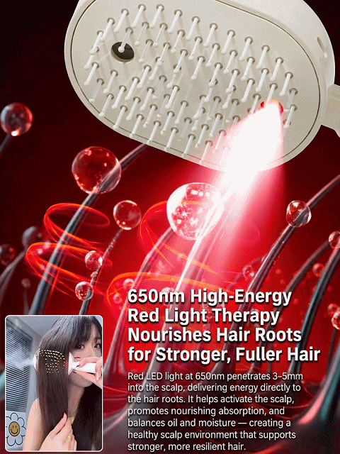 No-rinse hairbrush with essential oil for red glow