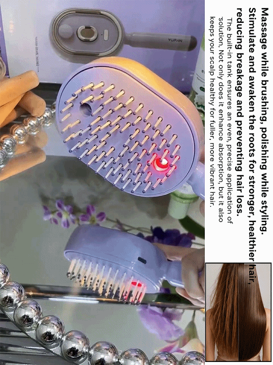 No-rinse hairbrush with essential oil for red glow