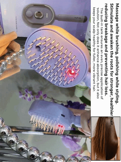 No-rinse hairbrush with essential oil for red glow