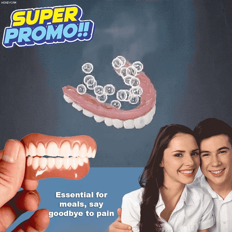 No glue required, installs in 1 second. Perfect Smile Dentures