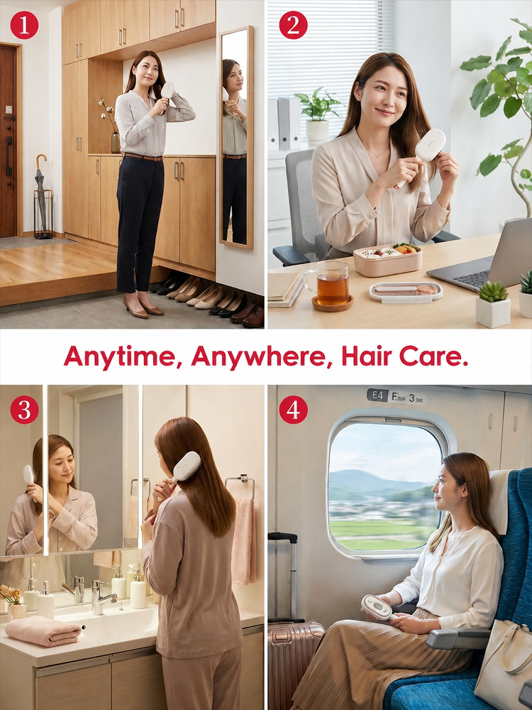 No-rinse hairbrush with essential oil for red glow