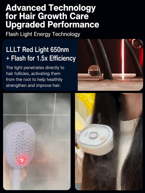 No-rinse hairbrush with essential oil for red glow