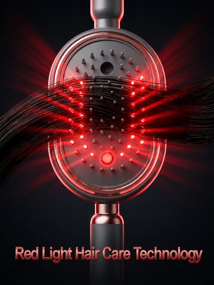 No-rinse hairbrush with essential oil for red glow
