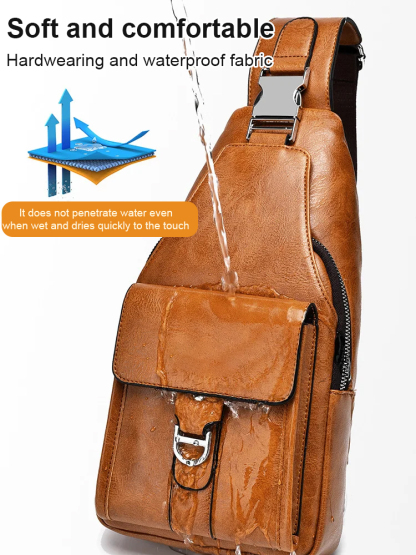 【Official direct sales, guaranteed quality】Premium Leather Water-Resistant Chest Bag, Single Shoulder Crossbody