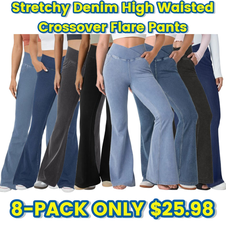 🔥8-PACK ONLY $25.98🔥Stretchy Denim High Waisted Crossover Flare Pants
