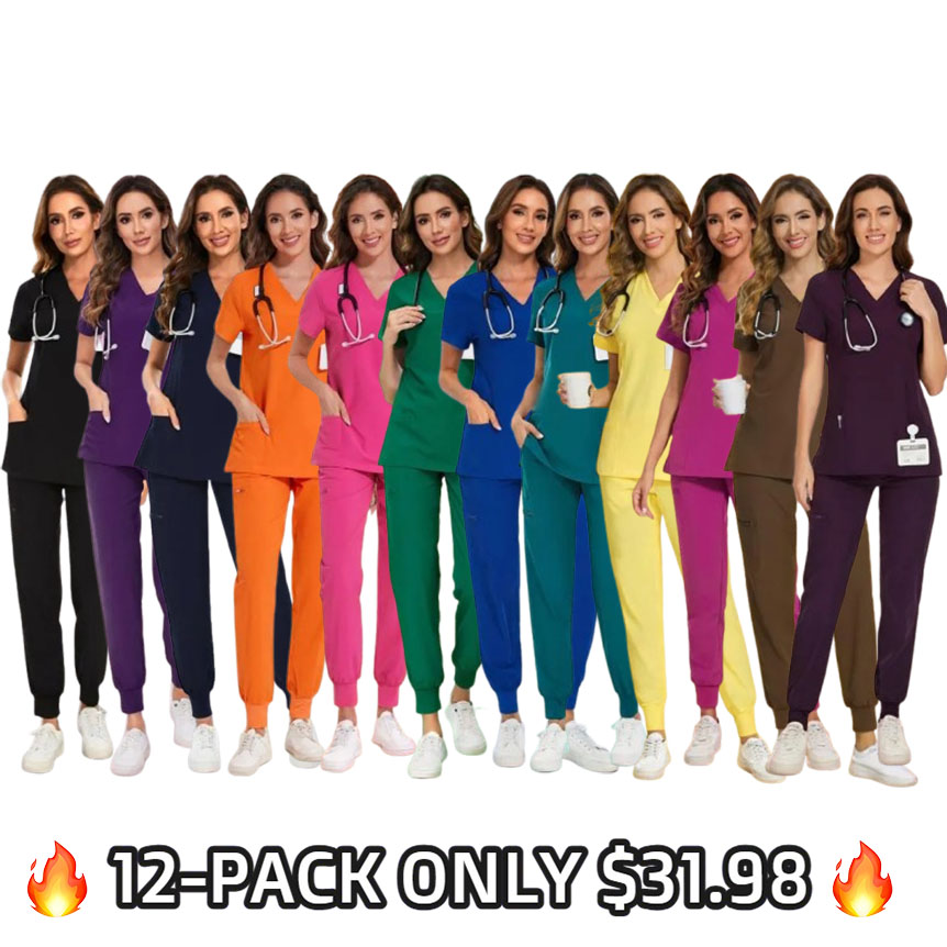 🔥8-PACK ONLY $25.98🔥Women's Vitality Set - Stretch V-Neck Scrub Top and Jogger Pants